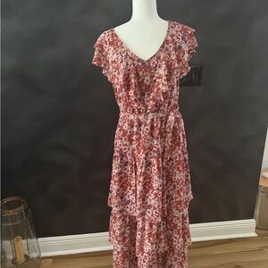 Floral Ruffle V-Neck Dress